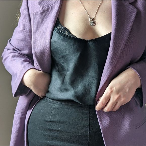 Vintage Jackets & Blazers - Vintage Y2K Pastel Purple Wool Single Button Blazer Office Retro Spring Romantic